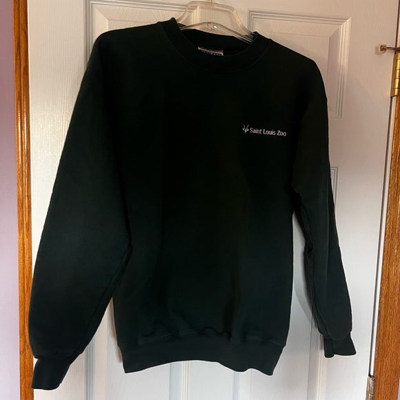 Hanes St. Louis Zoo Crewneck Sweater Cotton Men's Small Dark Green EUC - Picture 1 of 4